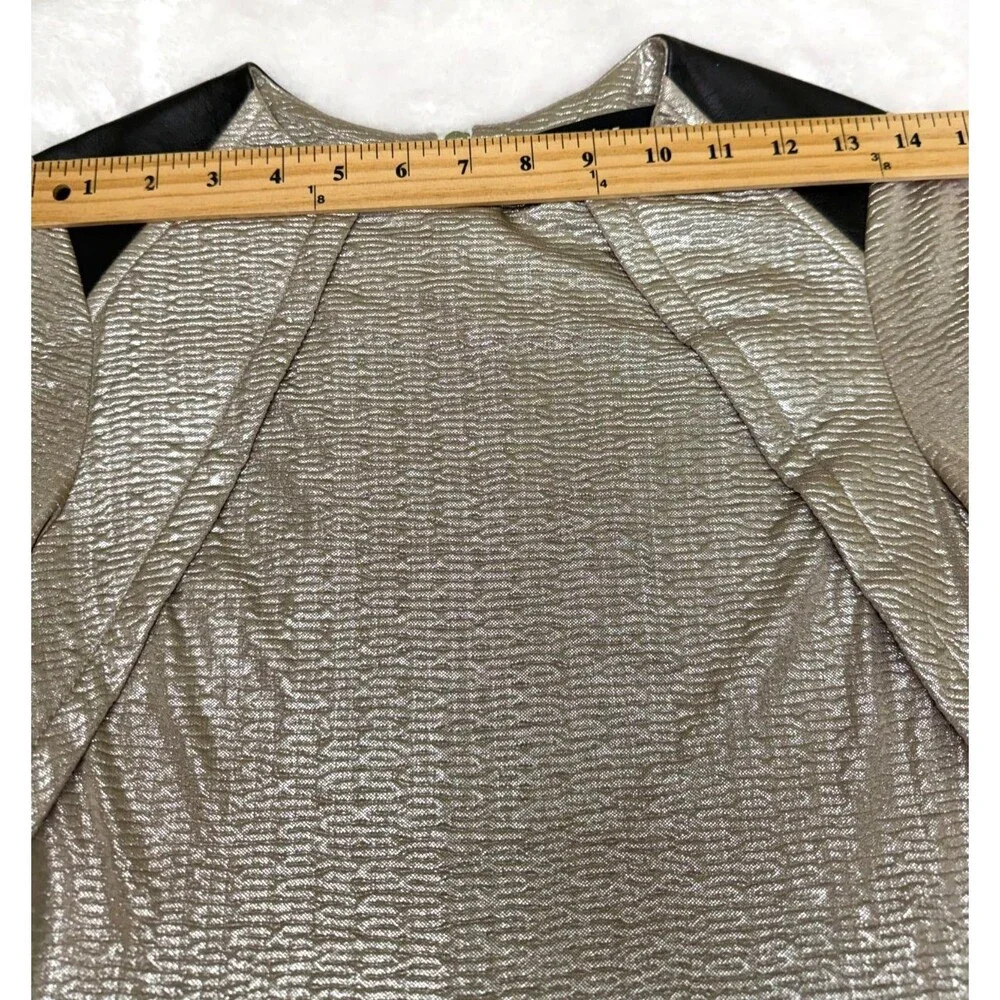 Cut25 Yigal Azrouël Gold Metallic Textured Dress Lambskin Trim Long Sleeve S